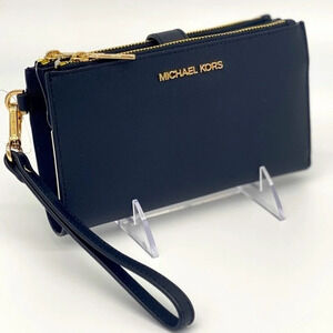 Michael Kors Double Zip Wallet Wristlet Navy Blue